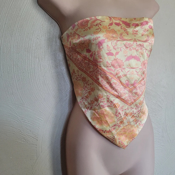 Rue 21 Yellow Pink Floral Satin Sleeveless Scarf Top Size Women's Medium - Picture 4 of 8